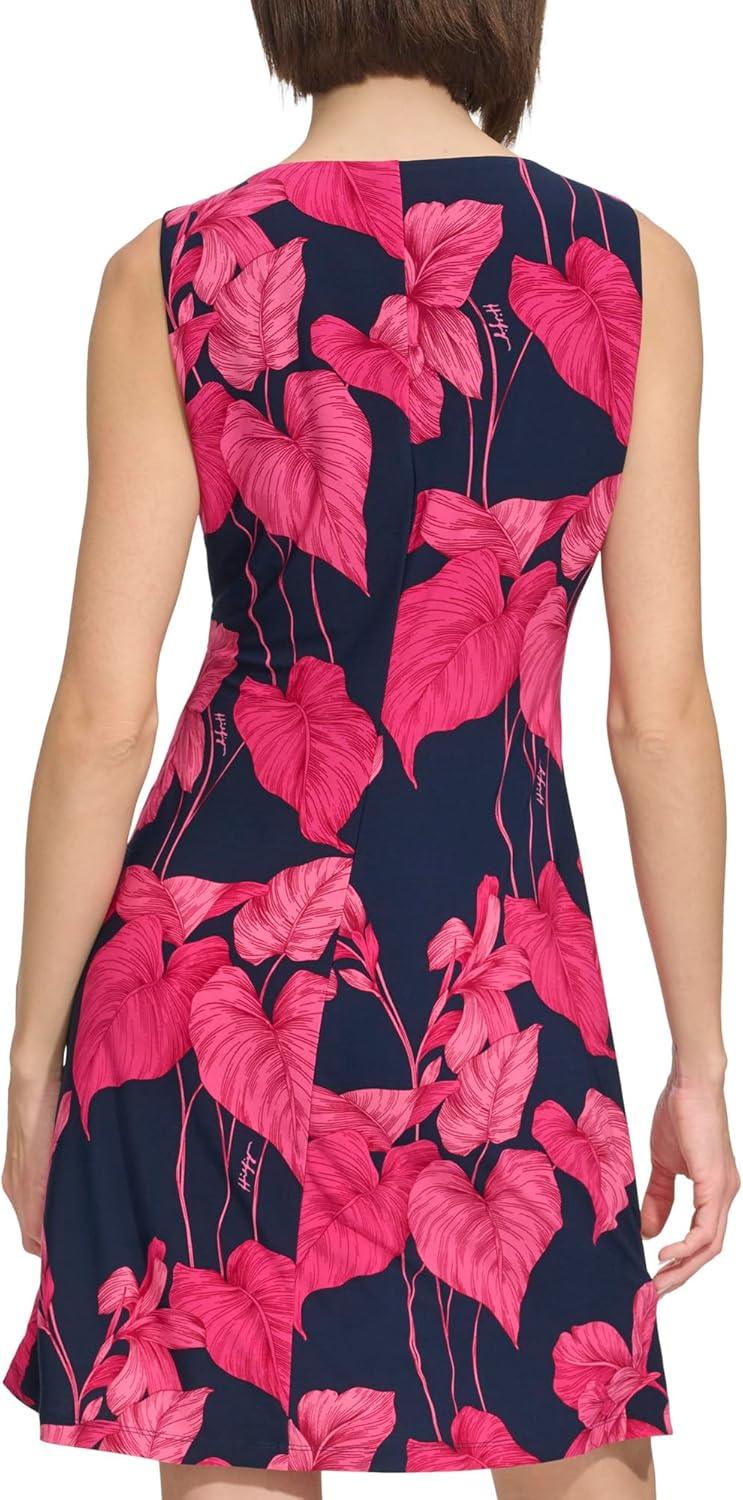imageTommy Hilfiger Womens Lace Trim Short Sleeve Shift DressSky CaptainCarmine Rose