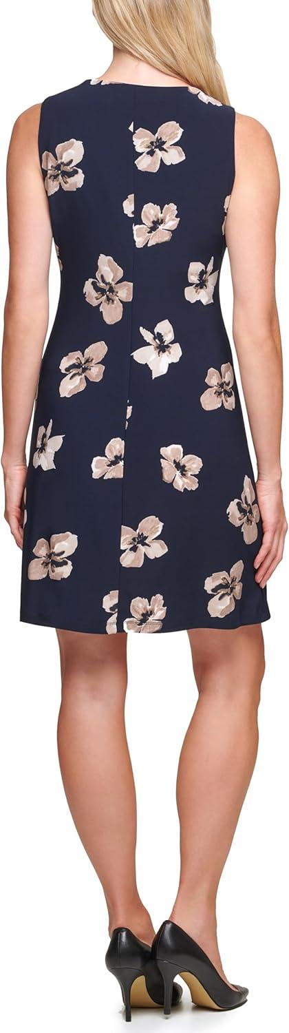 imageTommy Hilfiger Womens Lace Trim Short Sleeve Shift DressSky CaptainSunshine
