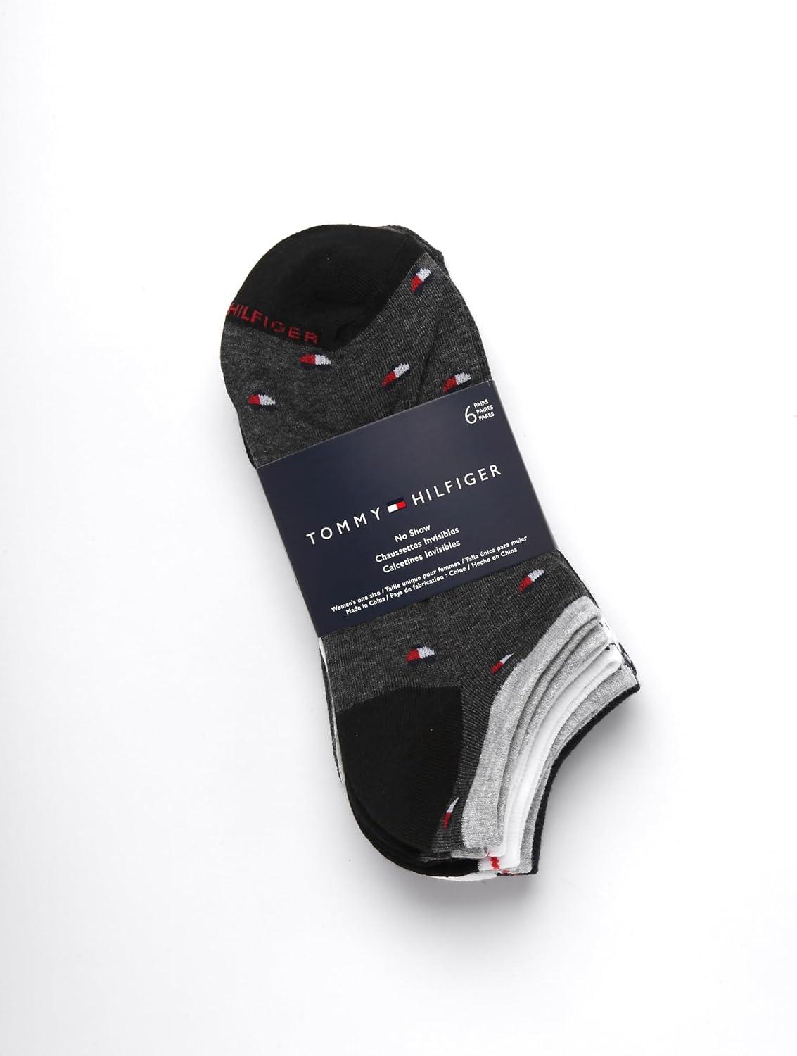 imageTommy Hilfiger Womens No Show Socks 6 Pack Cotton Blend Lightweight Cushioned Flat Liner Socks for WomenBlueBlackWhite