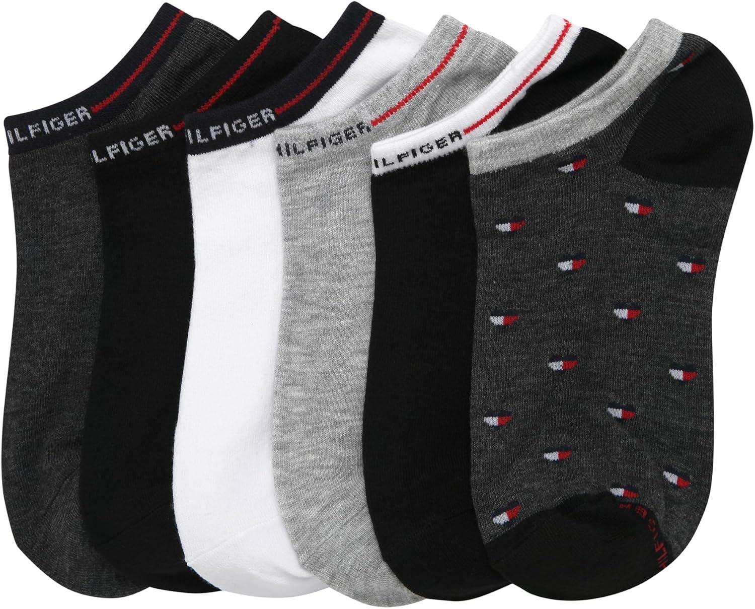 imageTommy Hilfiger Womens No Show Socks 6 Pack Cotton Blend Lightweight Cushioned Flat Liner Socks for WomenBlueBlackWhite