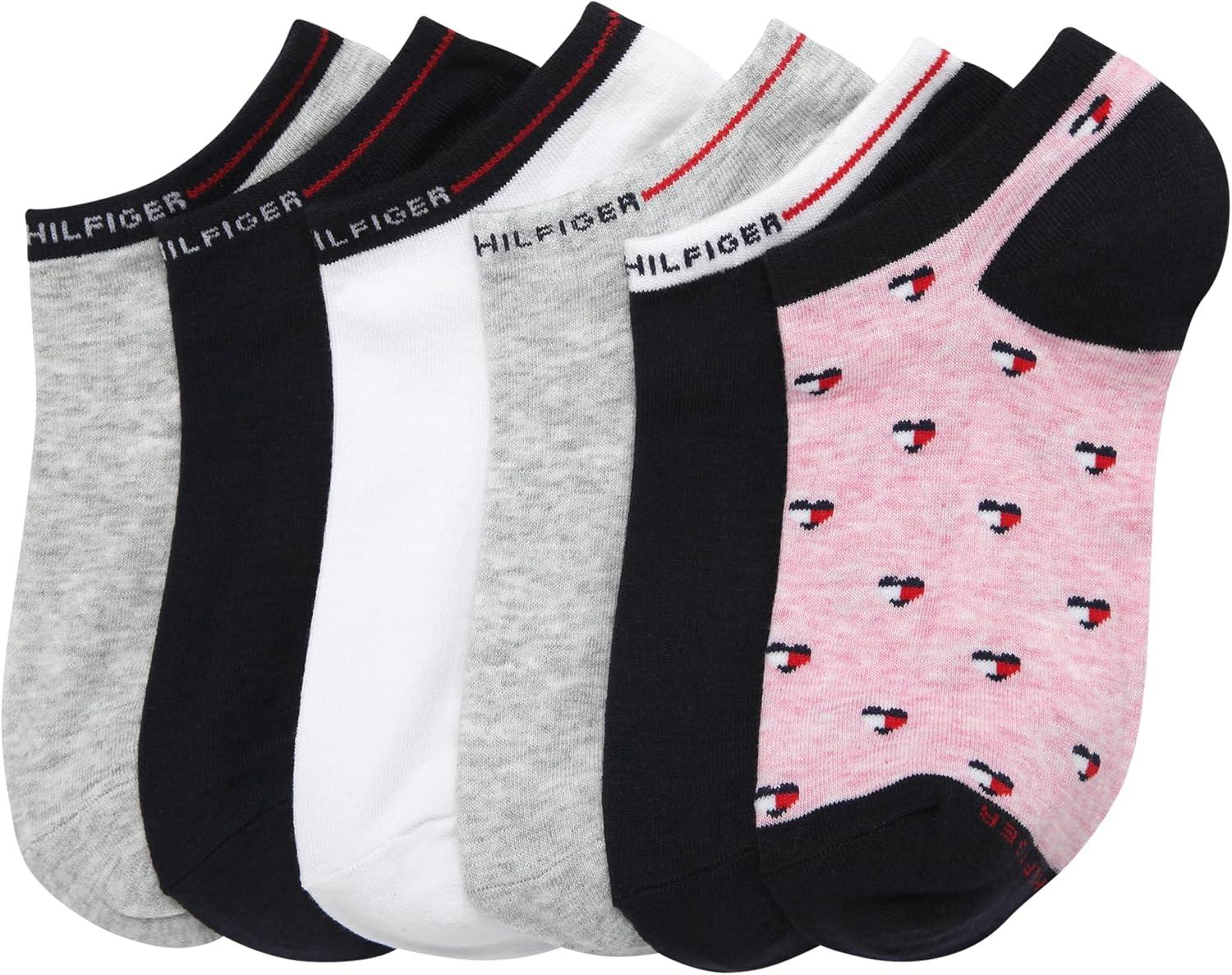 imageTommy Hilfiger Womens No Show Socks 6 Pack Cotton Blend Lightweight Cushioned Flat Liner Socks for WomenPink Multi