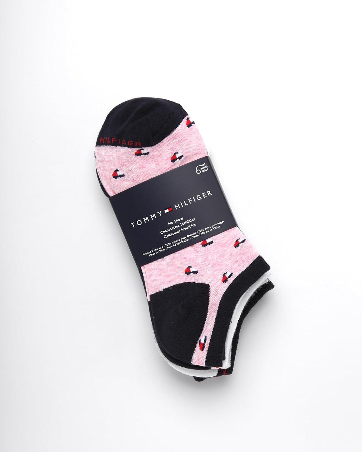 imageTommy Hilfiger Womens No Show Socks 6 Pack Cotton Blend Lightweight Cushioned Flat Liner Socks for WomenPink Multi