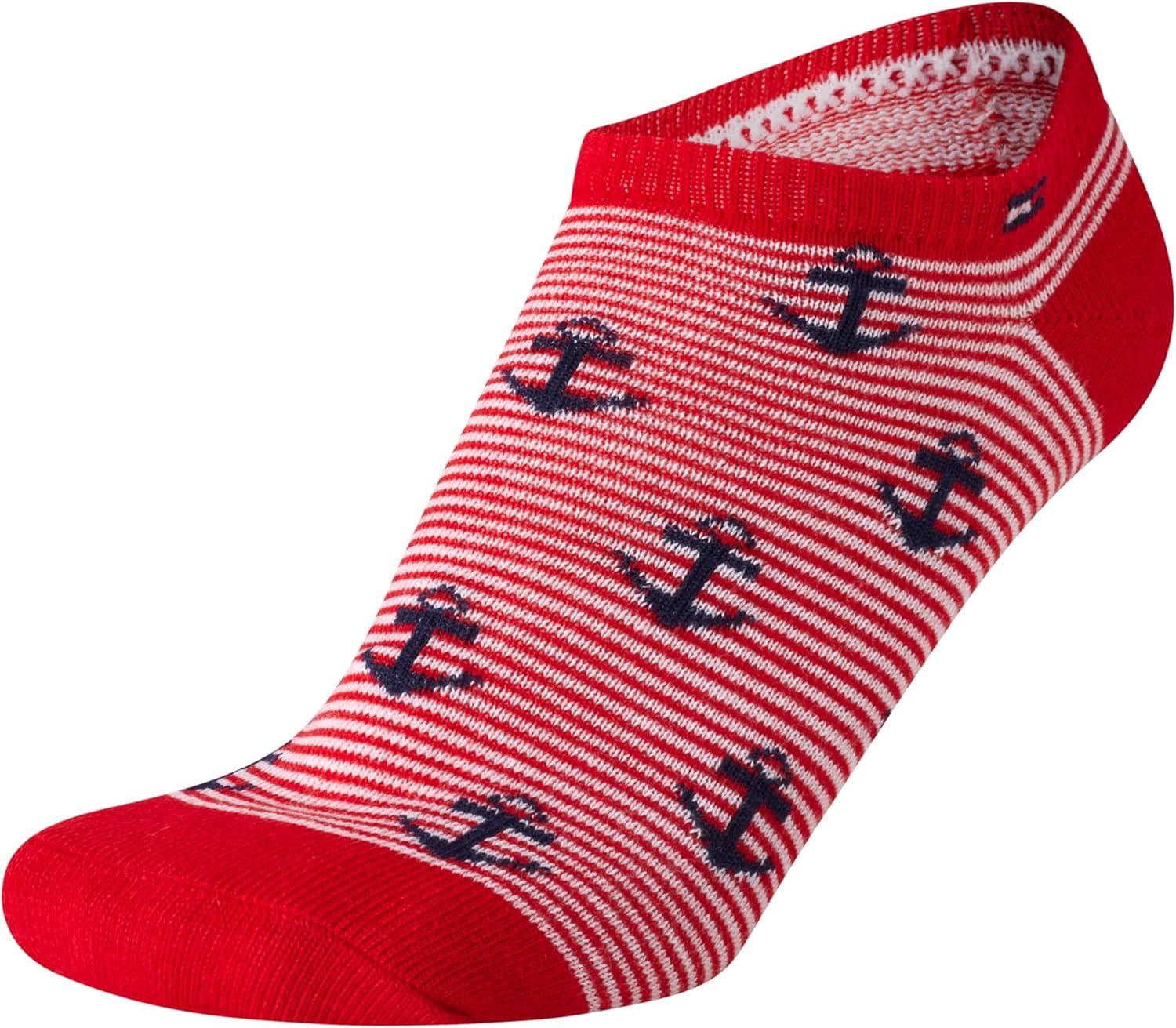 imageTommy Hilfiger Womens No Show Socks 6 Pack Cotton Blend Lightweight Cushioned Flat Liner Socks for WomenRed Assorted