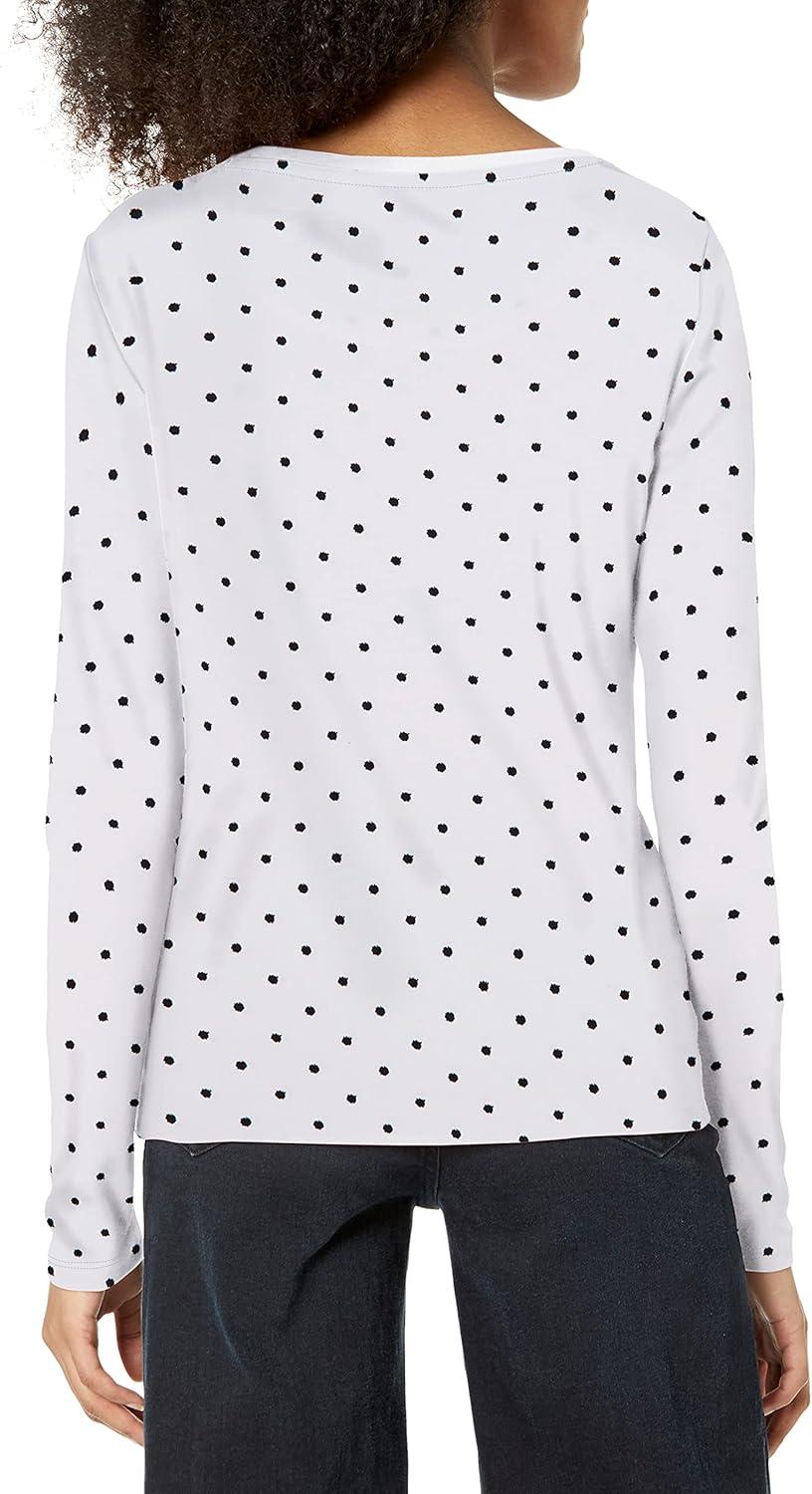 imageTommy Hilfiger Womens Solid ScoopNeck LongSleeve TopBright WhiteSky Captain Dot