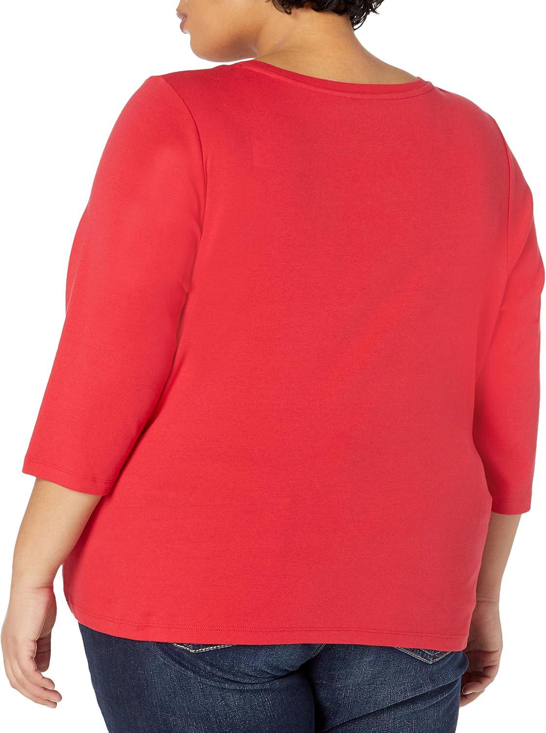 imageTommy Hilfiger Womens Solid ScoopNeck LongSleeve TopScarlet