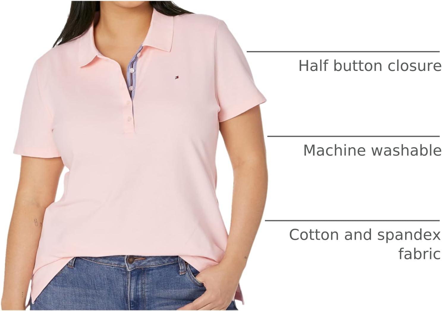 imageTommy Hilfiger Womens Solid Short Sleeve Pique Polo ShirtBallerina Pink