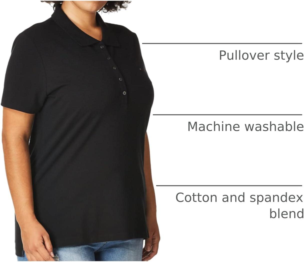 imageTommy Hilfiger Womens Solid Short Sleeve Pique Polo ShirtBlack
