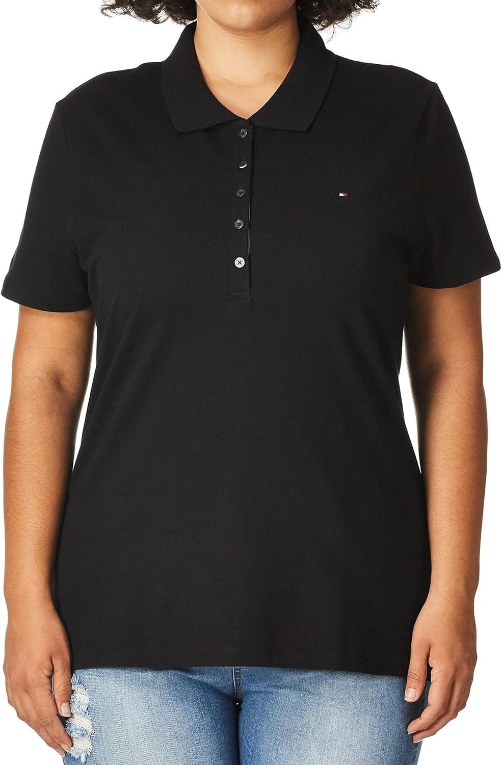 imageTommy Hilfiger Womens Solid Short Sleeve Pique Polo ShirtBlack