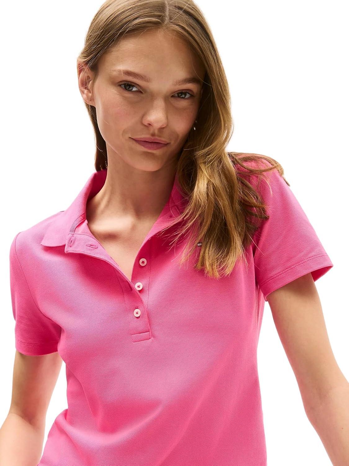 imageTommy Hilfiger Womens Solid Short Sleeve Pique Polo ShirtFandango Pink