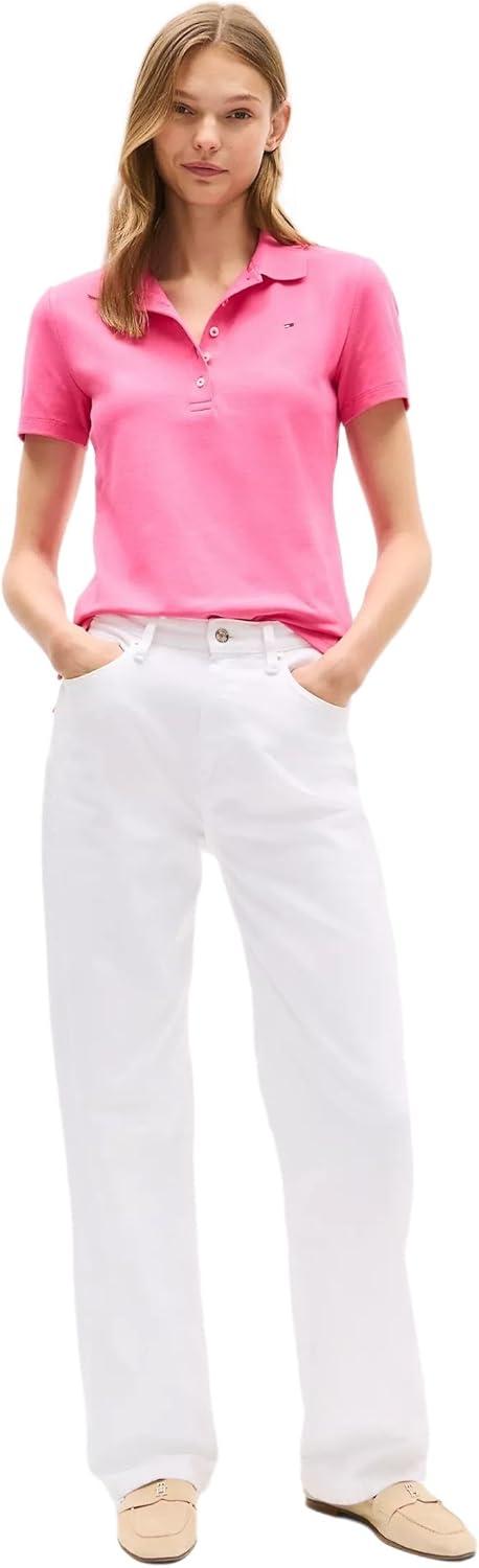 imageTommy Hilfiger Womens Solid Short Sleeve Pique Polo ShirtFandango Pink