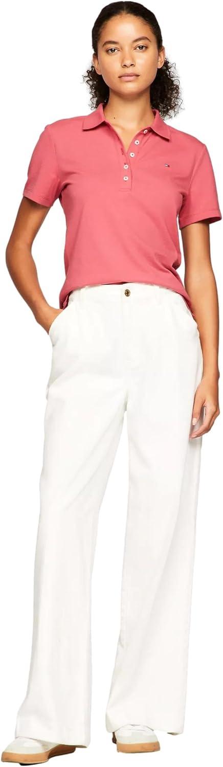imageTommy Hilfiger Womens Solid Short Sleeve Pique Polo ShirtLight Crimson