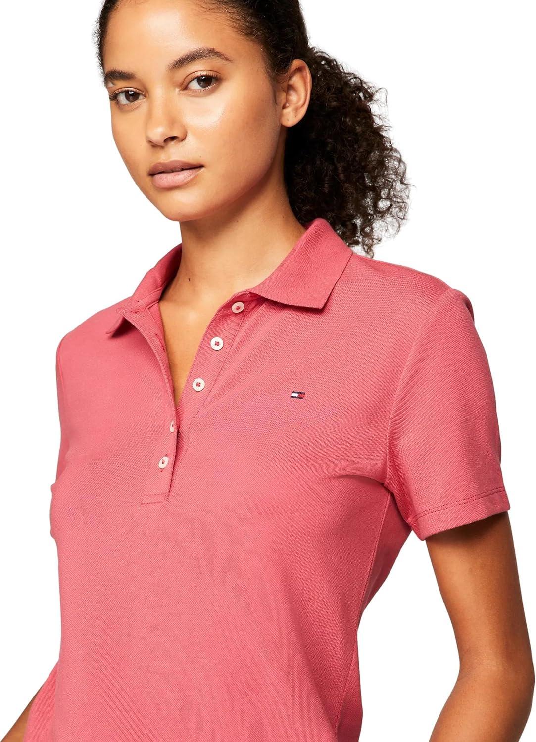 imageTommy Hilfiger Womens Solid Short Sleeve Pique Polo ShirtLight Crimson
