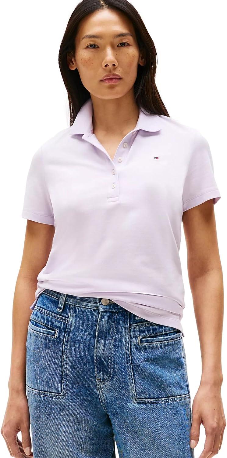 imageTommy Hilfiger Womens Solid Short Sleeve Pique Polo ShirtLilac Sprig