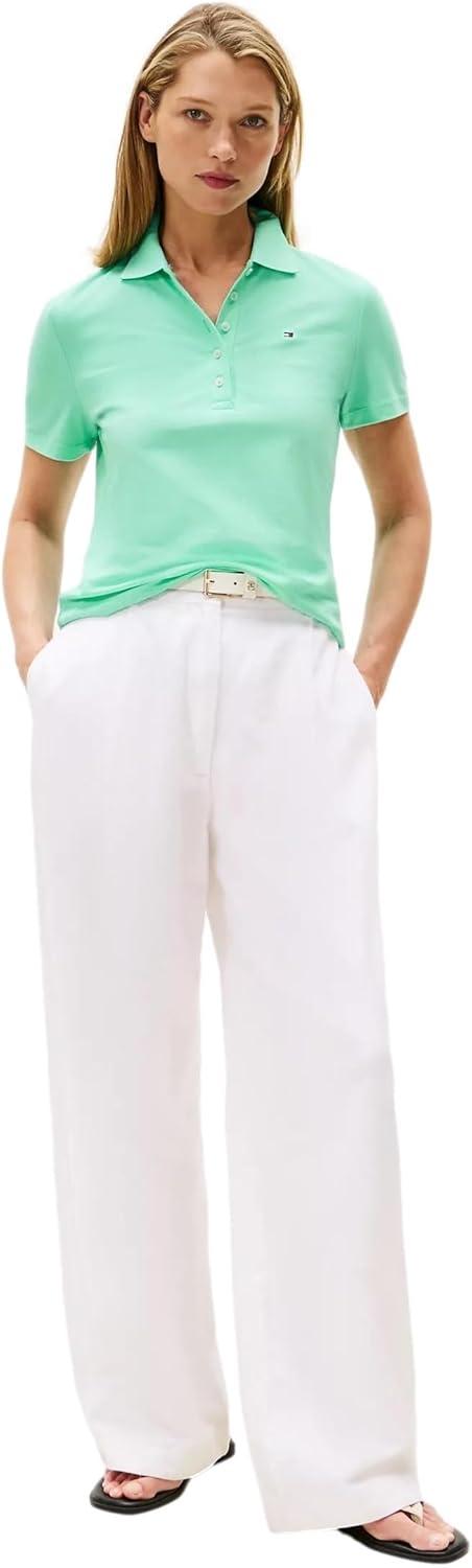 imageTommy Hilfiger Womens Solid Short Sleeve Pique Polo ShirtMiami Aqua