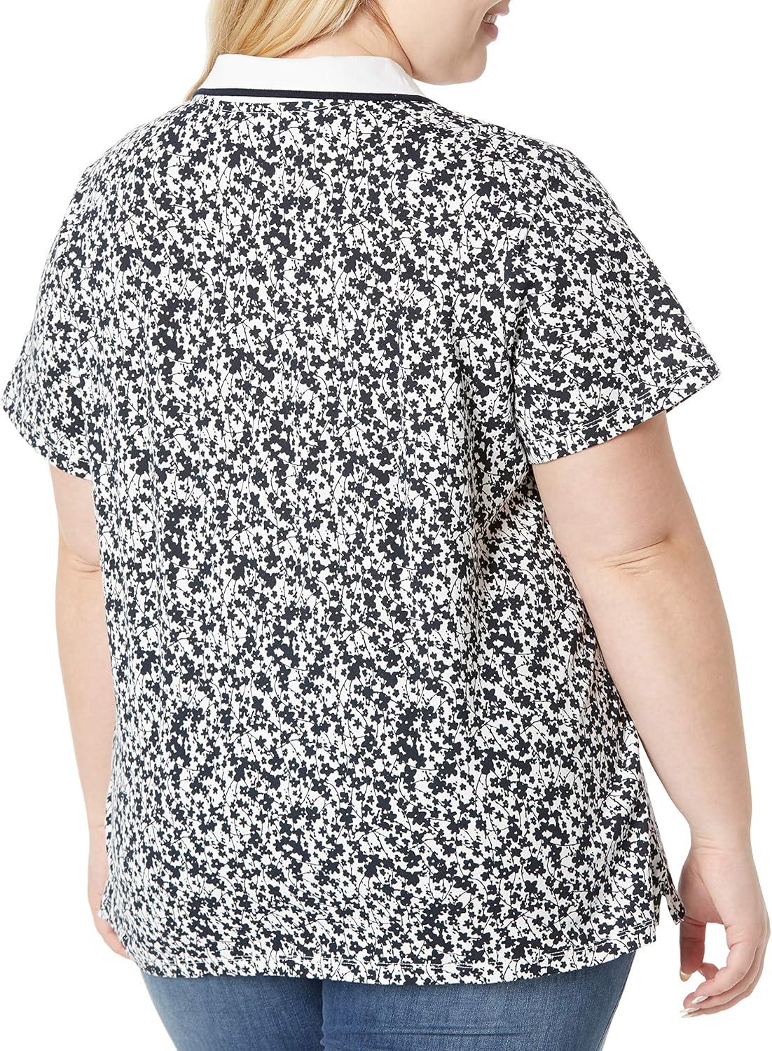 imageTommy Hilfiger Womens Solid Short Sleeve Pique Polo ShirtMini Buttercups Sky CaptainBright White