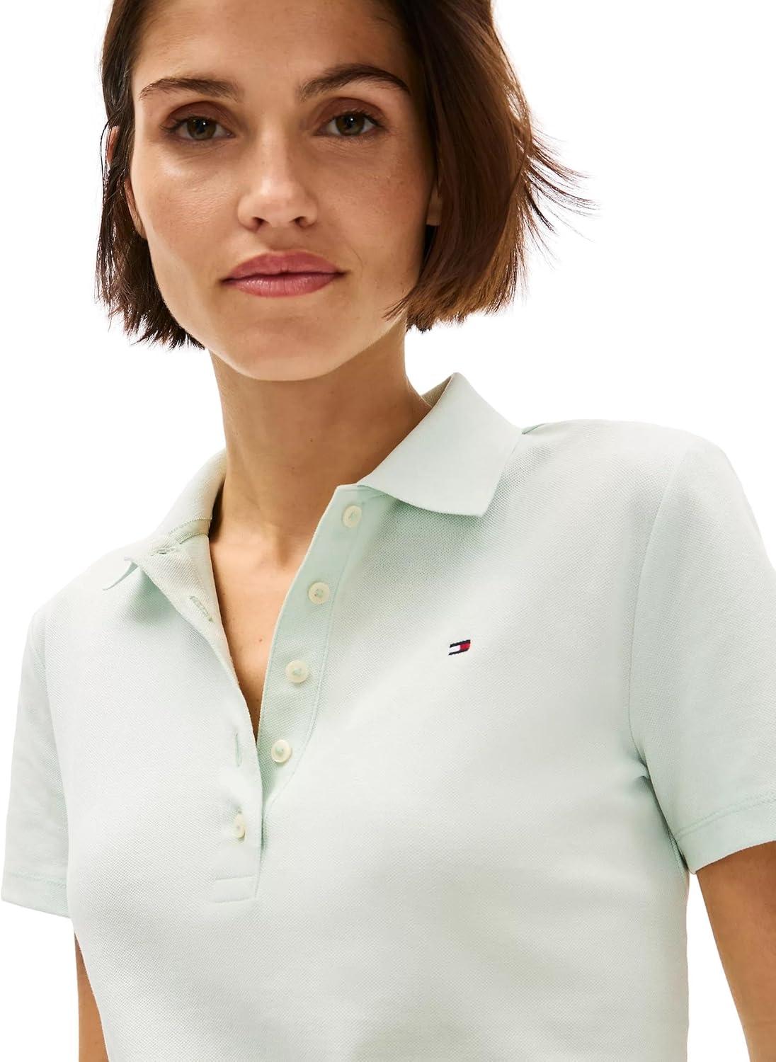 imageTommy Hilfiger Womens Solid Short Sleeve Pique Polo ShirtMinty Essence