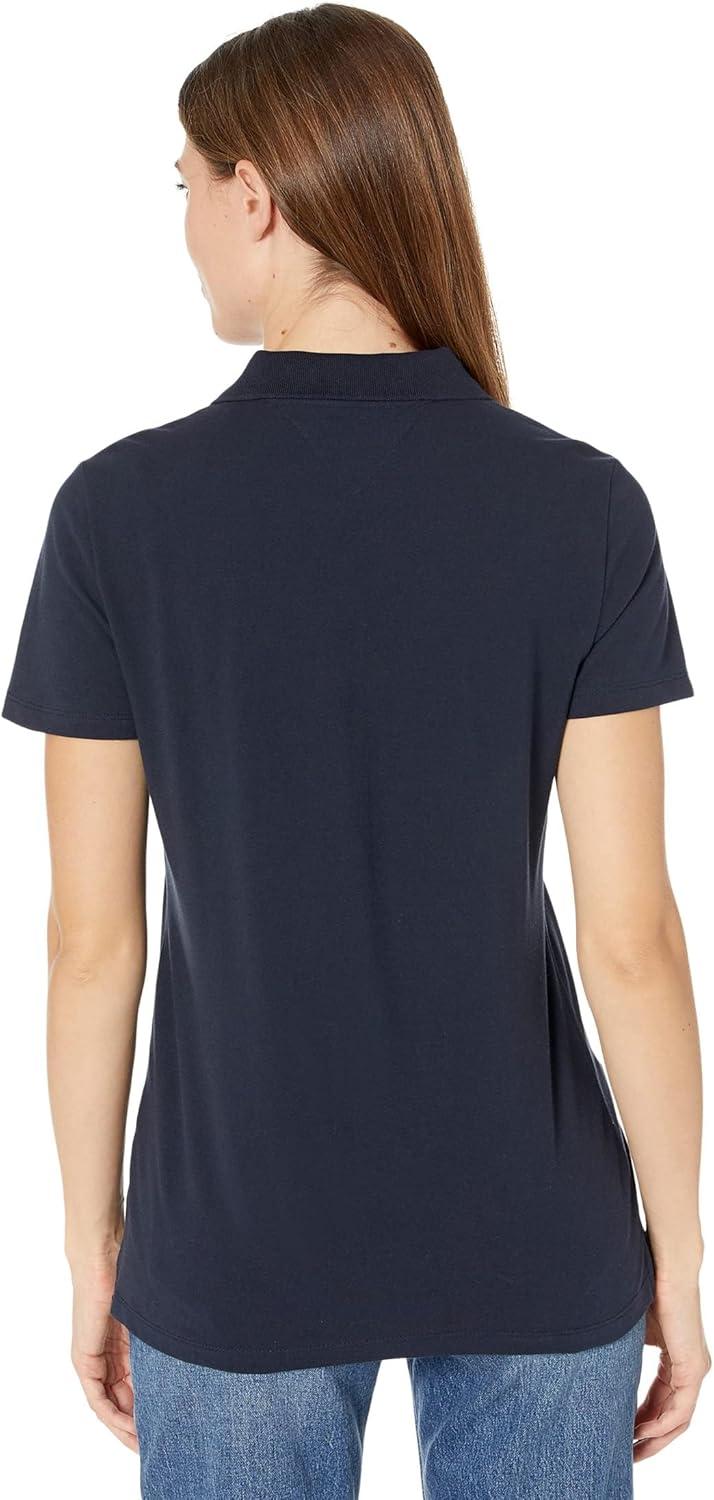 imageTommy Hilfiger Womens Solid Short Sleeve Pique Polo ShirtNavy