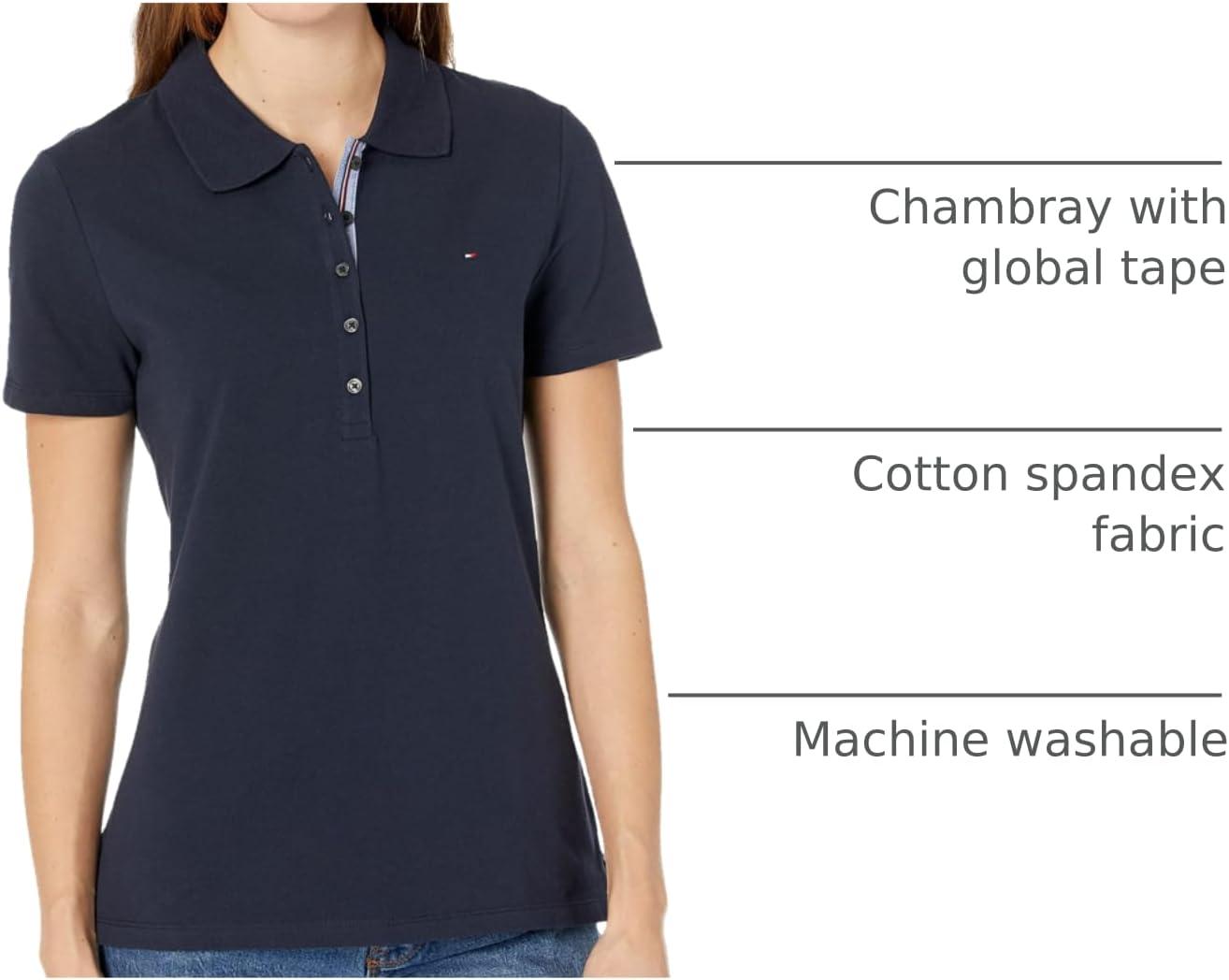imageTommy Hilfiger Womens Solid Short Sleeve Pique Polo ShirtNavy