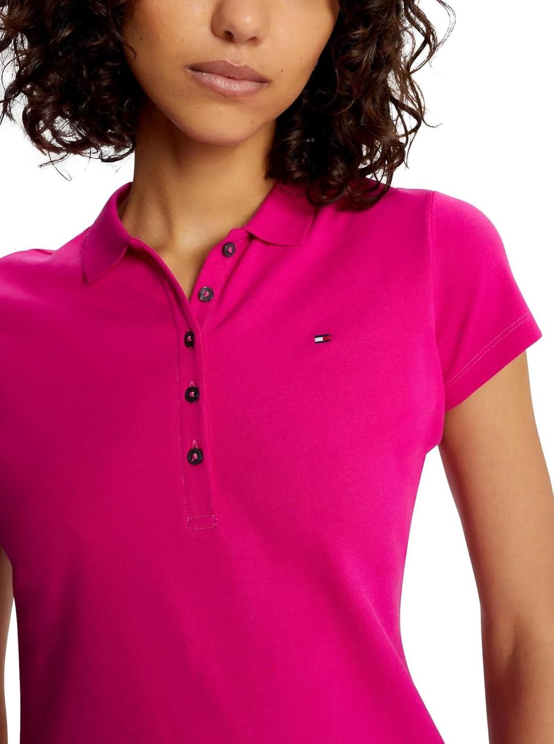 imageTommy Hilfiger Womens Solid Short Sleeve Pique Polo ShirtPink