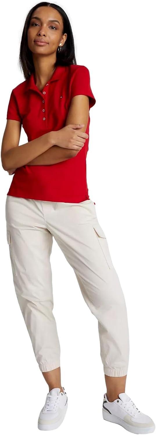 imageTommy Hilfiger Womens Solid Short Sleeve Pique Polo ShirtPrimary Red