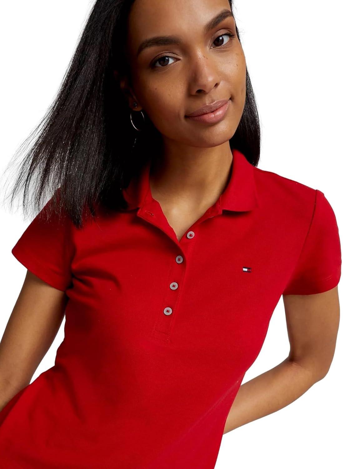 imageTommy Hilfiger Womens Solid Short Sleeve Pique Polo ShirtPrimary Red