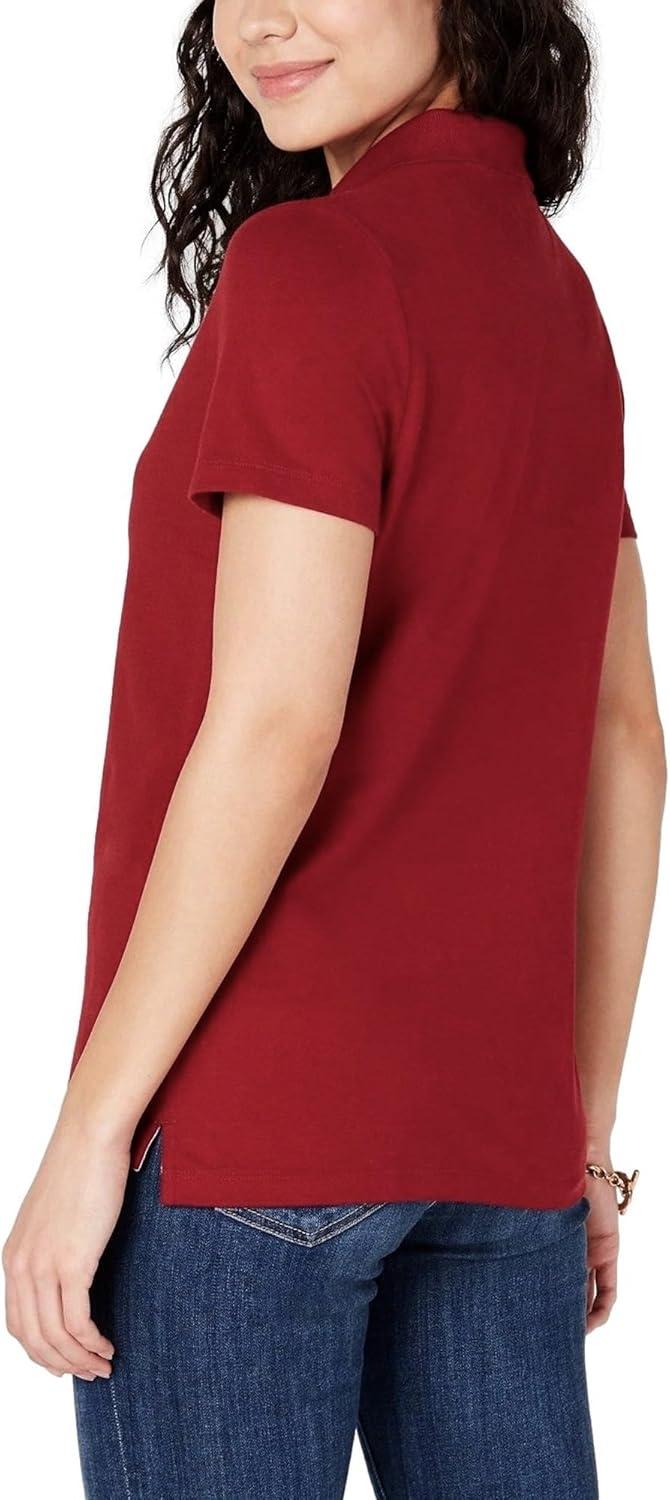 imageTommy Hilfiger Womens Solid Short Sleeve Pique Polo ShirtRouge