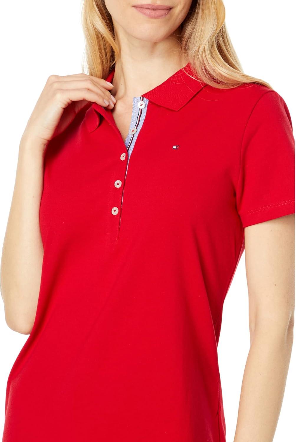 imageTommy Hilfiger Womens Solid Short Sleeve Pique Polo ShirtScarlet