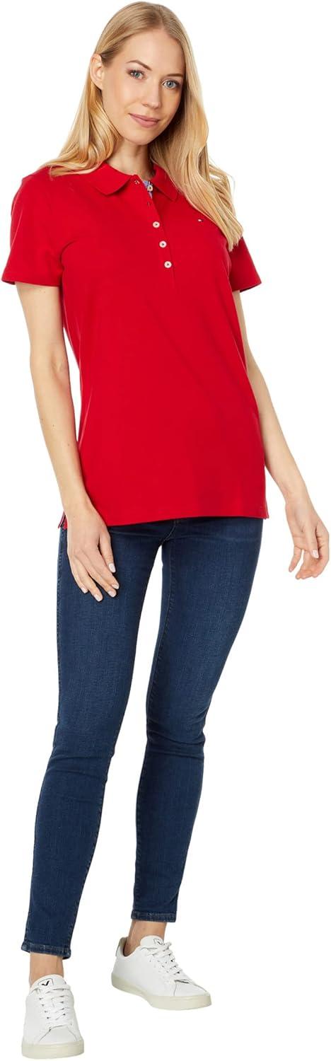 imageTommy Hilfiger Womens Solid Short Sleeve Pique Polo ShirtScarlet
