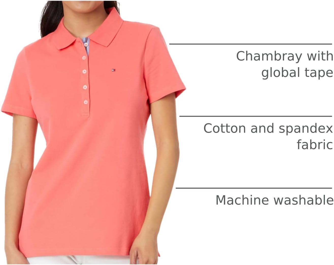imageTommy Hilfiger Womens Solid Short Sleeve Pique Polo ShirtSherbet