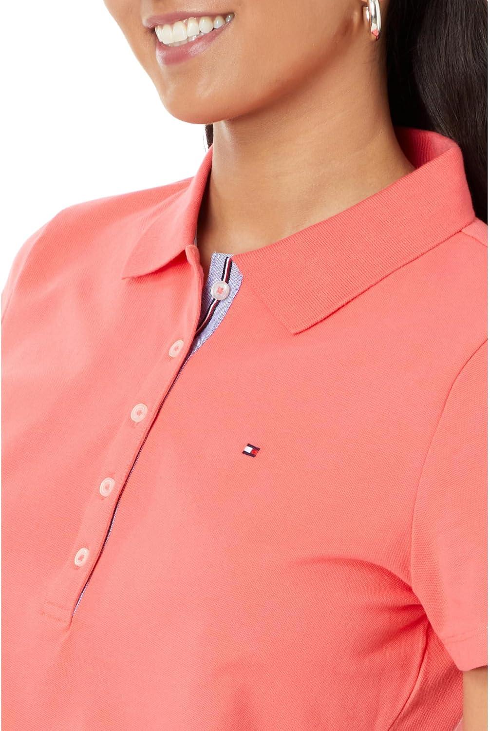 imageTommy Hilfiger Womens Solid Short Sleeve Pique Polo ShirtSherbet
