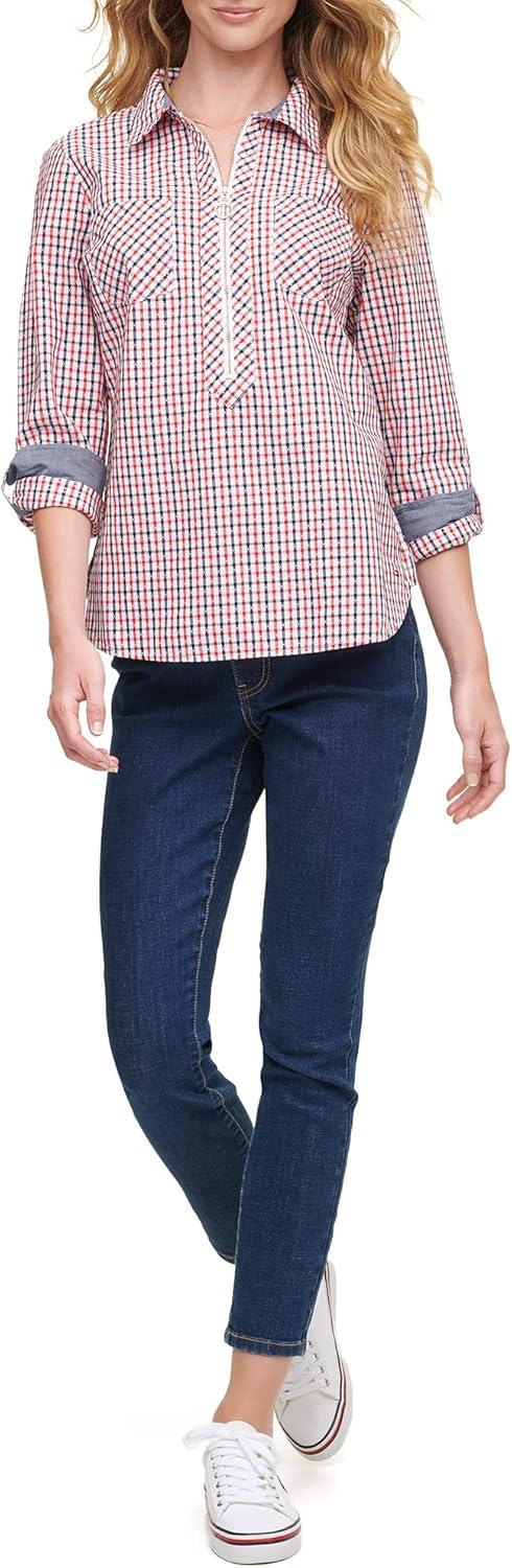 imageTommy Hilfiger Womens Solid Short Sleeve Pique Polo ShirtVoyage Check