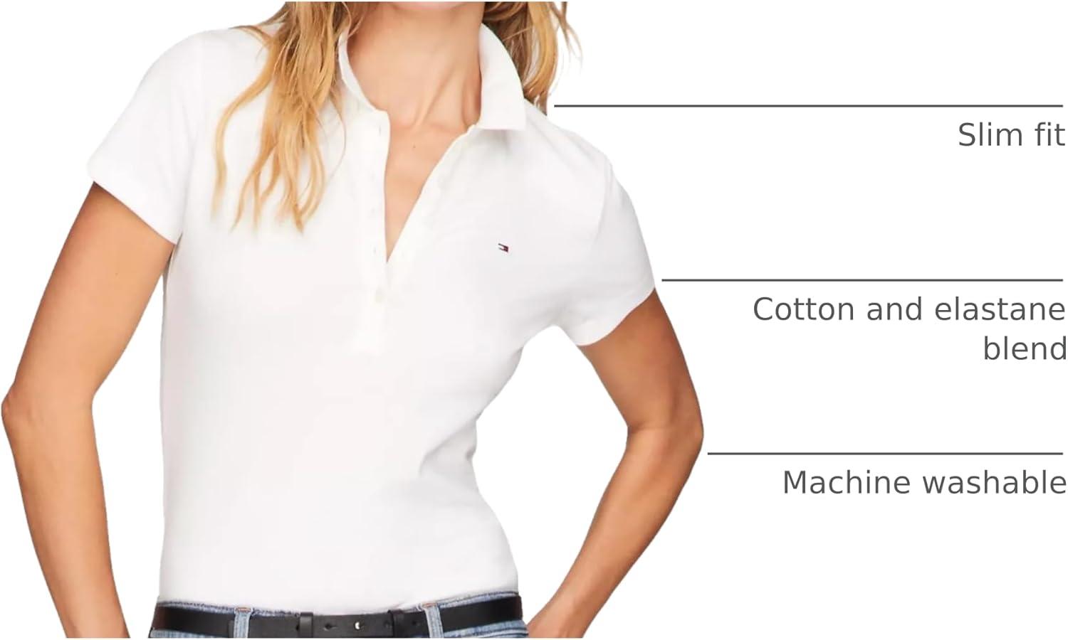 imageTommy Hilfiger Womens Solid Short Sleeve Pique Polo ShirtWhite