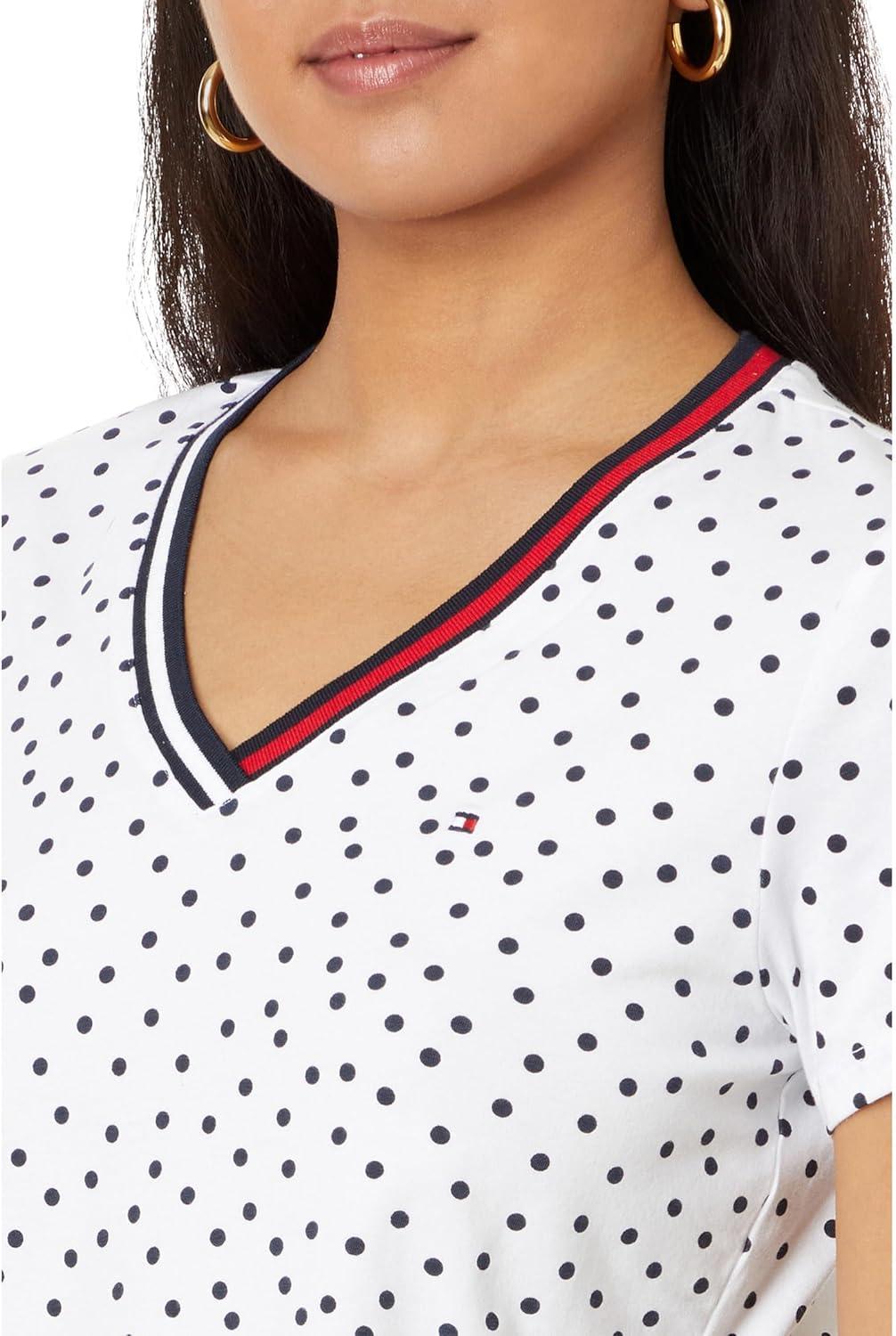 imageTommy Hilfiger Womens Ss Core VNeck Flag Tee SolidBright WhiteSky Captain