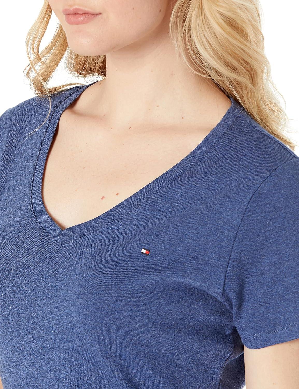 imageTommy Hilfiger Womens Ss Core VNeck Flag Tee SolidIndigo Heather