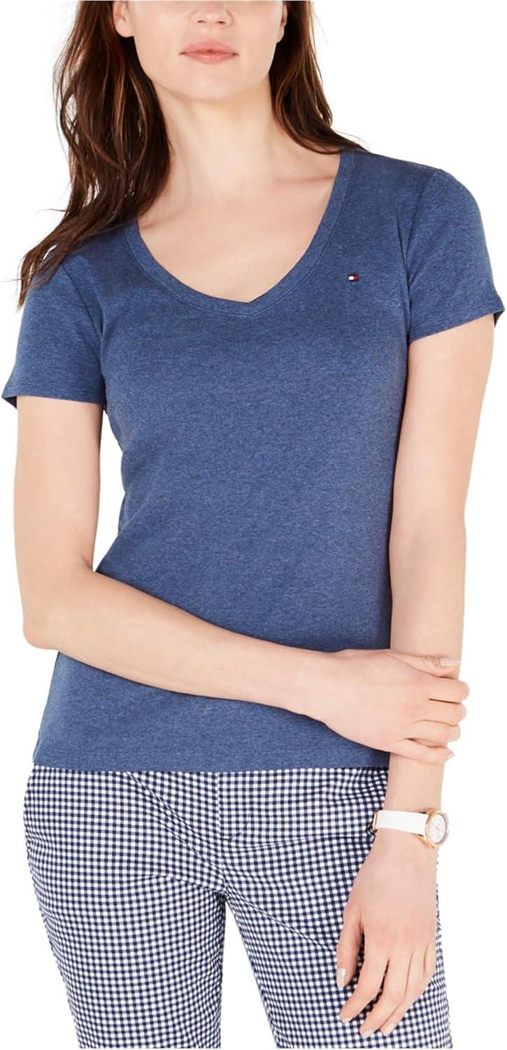 imageTommy Hilfiger Womens Ss Core VNeck Flag Tee SolidIndigo Heather