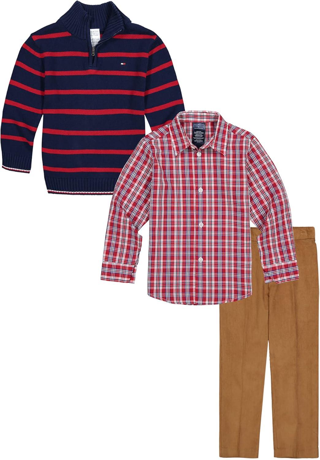 imageTommy Hilfiger boys 3piece Sweater Dress Shirt and Pants SetFlag Blue Stripes