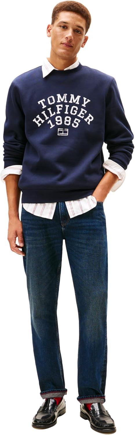 imageTommy Hilfiger mens Medium Weight Cotton Crewneck Sweatshirt With Printed Arch LogoDesert Sky