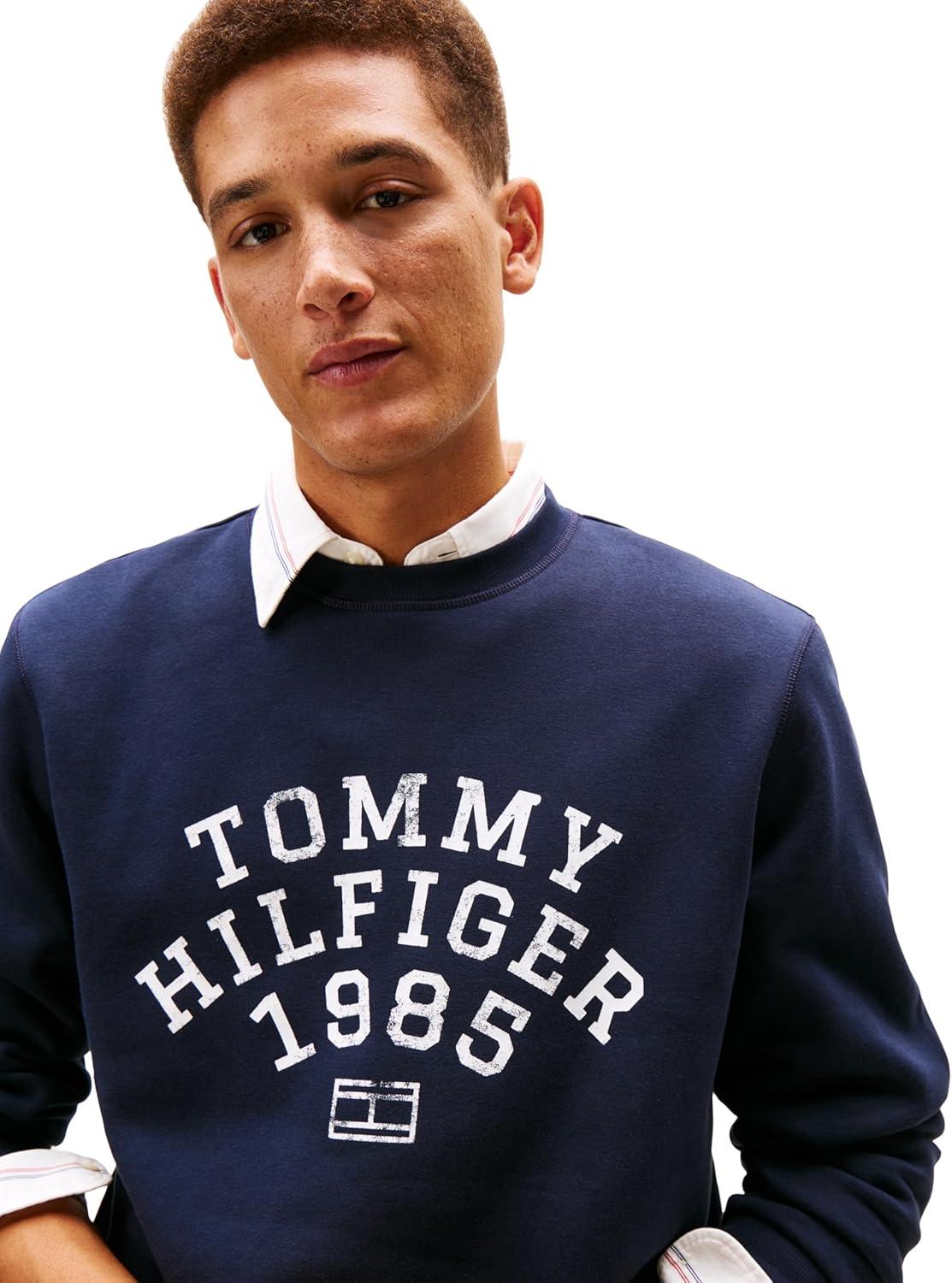 imageTommy Hilfiger mens Medium Weight Cotton Crewneck Sweatshirt With Printed Arch LogoDesert Sky