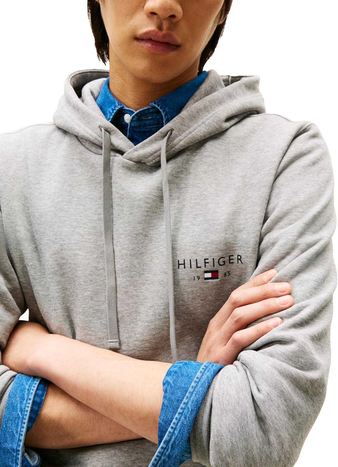 imageTommy Hilfiger mens Medium Weight Cotton Hoodie Sweatshirt With Embroidered Flag Logo and DrawstringMedium Grey Heather