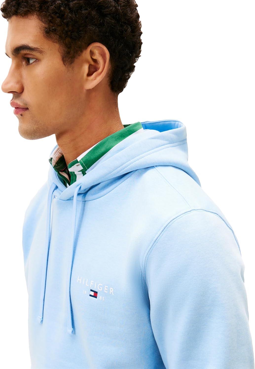 imageTommy Hilfiger mens Medium Weight Cotton Hoodie Sweatshirt With Embroidered Flag Logo and DrawstringWell Water