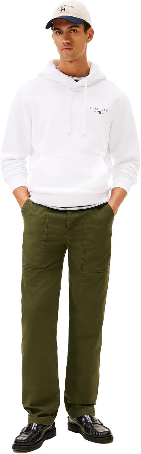 imageTommy Hilfiger mens Medium Weight Cotton Hoodie Sweatshirt With Embroidered Flag Logo and DrawstringWhite