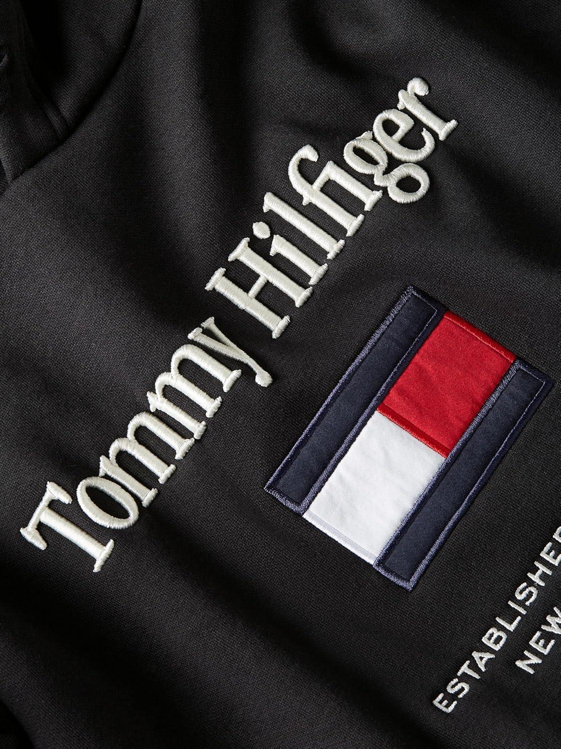 imageTommy Hilfiger mens Medium Weight Cotton Hoodie Sweatshirt With Embroidered LogoBlack