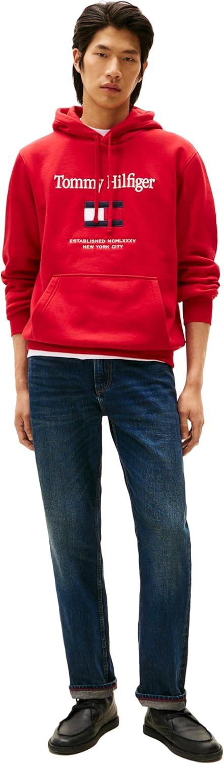 imageTommy Hilfiger mens Medium Weight Cotton Hoodie Sweatshirt With Embroidered LogoMedium Red
