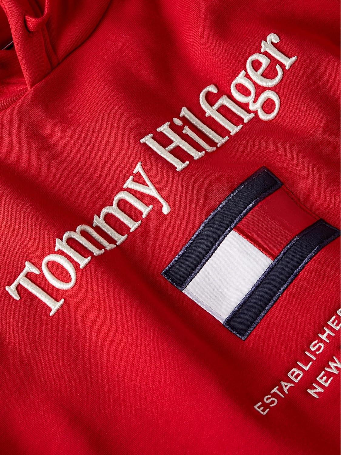 imageTommy Hilfiger mens Medium Weight Cotton Hoodie Sweatshirt With Embroidered LogoMedium Red