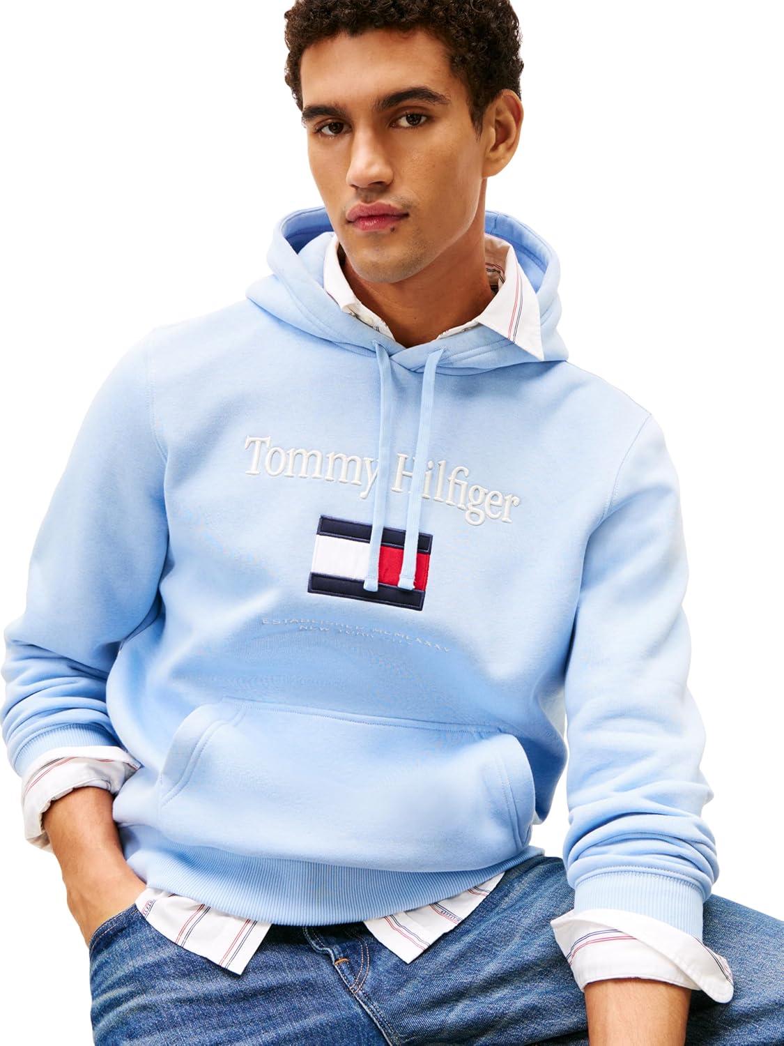 imageTommy Hilfiger mens Medium Weight Cotton Hoodie Sweatshirt With Embroidered LogoWell Water