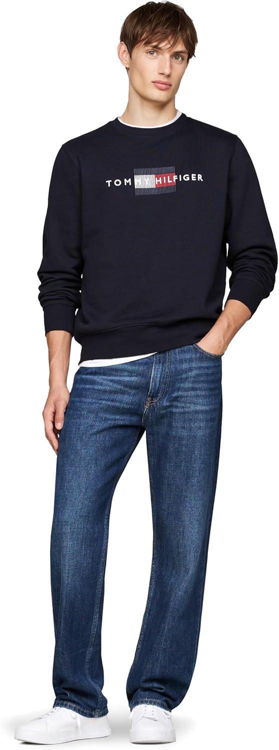 imageTommy Hilfiger mens Medium Weight Crewneck Sweatshirt With Embroidered Flag LogoDesert Sky