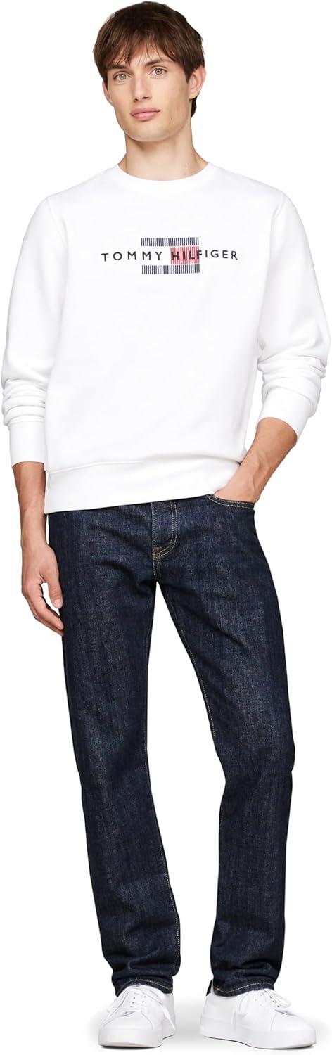 imageTommy Hilfiger mens Medium Weight Crewneck Sweatshirt With Embroidered Flag LogoWhite