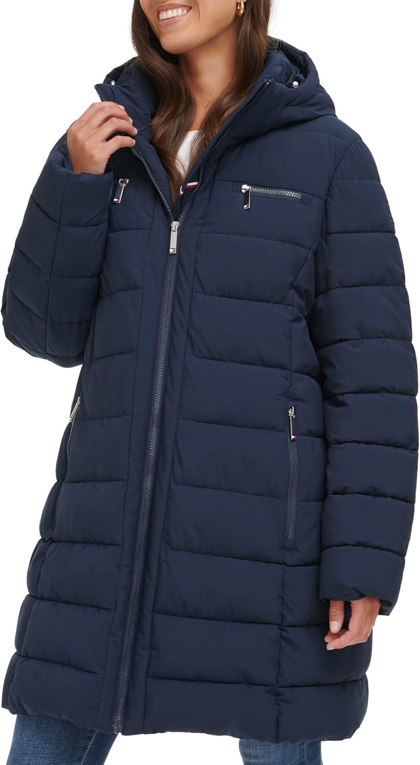 imageTommy Hilfiger women Solid Long Puffer Untrimmed Hood Long JacketNavy