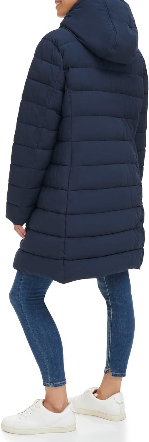 imageTommy Hilfiger women Solid Long Puffer Untrimmed Hood Long JacketNavy