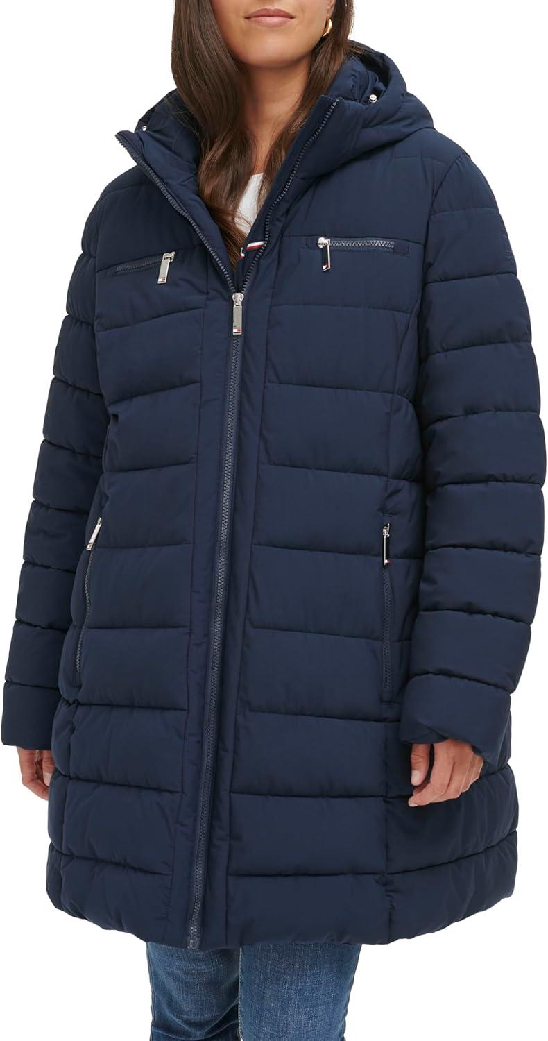 imageTommy Hilfiger women Solid Long Puffer Untrimmed Hood Long JacketNavy